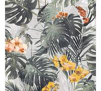 Myriad Palm Wallpaper Floral White Yellow Green Textured Tropical