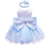 MYRISAM Baby Girls 1st/2nd Birthday Dress Bowknot Flower Lace Dresses Wedding Pageant Christening Baptism Tutu Gown Light Blue 3-6M