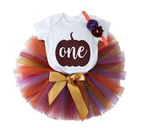 MYRISAM Baby Girls My 1st Halloween Thanksgiving Outfits Pumpkin Print Romper Tutu Dress Headband Birthday Skirt Set Burgundy