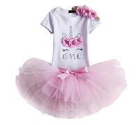 MYRISAM Baby Girls Unicorn Birthday Outfits Romper Bodysuit + Tutu Skirt + Headband Cake Smash Photo Props Set Pink