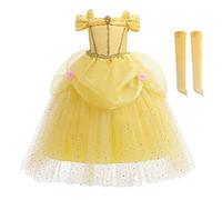 MYRISAM Girls Belle Princess Dress Beauty and The Beast Costume Halloween Carnival Christmas Birthday Party Gown w/Arm Sleeves 4-5T