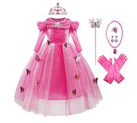 MYRISAM Girls Cinderella Princess Birthday Dress Long Sleeve Halloween Carnival Costume Fancy Party Gown w/Gloves Accessories Hot Pink 4-5T