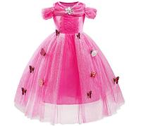 MYRISAM Girls Cinderella Princess Dress Halloween Costume Carnival Party Fancy Dress Short Sleeve Birthday Butterflies Gown Hot Pink 6-7T