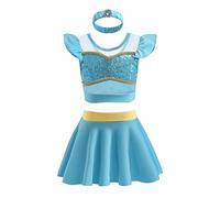 MYRISAM Girls Jasmine Princess 3 Piece Tankini Swimsuits Cosplay Party Bathing Suits Ruffles Beach Surf Swimming Swimwear Bikini Set 6-7T