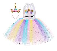 MYRISAM Girls Kids Unicorn Sequins Tutu Dress w/Headband Halloween Costume Rainbow Tutu Outfits Princess Birthday Carnival Party Gift 2-3T