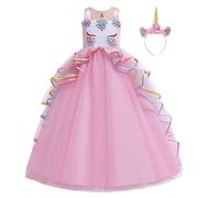 MYRISAM Girl's Unicorn Princess Costume Wedding Birthday Pageant Halloween Carnival Christmas Party Long Tulle Fancy Dress Up Outfits Dance Photography Ball Gowns w/Headband Pink 4-5T