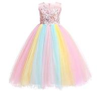 MYRISAM Girl's Unicorn Princess Costume Wedding Birthday Pageant Halloween Carnival Christmas Party Long Tulle Fancy Dress Up Outfits Dance Photography Ball Gowns Rainbow 8-9T