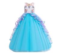 MYRISAM Girl's Unicorn Princess Costume Wedding Birthday Pageant Halloween Carnival Christmas Party Long Tulle Fancy Dress Up Outfits Dance Photography Ball Gowns Blue 8-9T