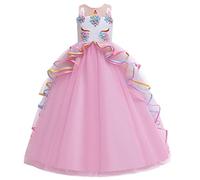MYRISAM Girl's Unicorn Princess Costume Wedding Birthday Pageant Halloween Carnival Christmas Party Long Tulle Fancy Dress Up Outfits Dance Photography Ball Gowns Pink 10-11T