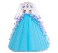 MYRISAM Girl's Unicorn Princess Long Sleeve Tulle Dress Wedding Birthday Christmas Party Performance Pageant Ball Gowns Blue 12-13T