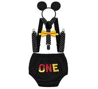 MYRISAM Mickey Birthday Outfits Cake Smash Photo Prop Bow Tie Suspenders ONE Bloomers Headband Baby Shower Costume 12-18M