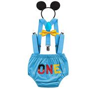MYRISAM Mickey Birthday Outfits Cake Smash Photo Prop Bow Tie Suspenders ONE Bloomers Headband Baby Shower Costume 12-18M