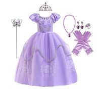 MYRISAM Princess Halloween Dress Sofia Costume Deluxe Party Fancy Dress Up for Girls w/Gloves Jewelry Accessories Set 3-4T