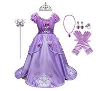 MYRISAM Rapunzel Princess Halloween Dress Sofia Costume Deluxe Party Fancy Dress Up for Girls w/Gloves Jewelry Accessories Set 8-9T