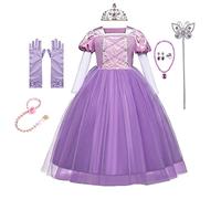 MYRISAM Rapunzel Princess Halloween Dress Sofia Costume Deluxe Party Fancy Dress Up w/Gloves Rapunzel Hair Wig Jewelry Accessories Set 5-6T