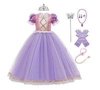 MYRISAM Rapunzel Princess Halloween Dress Sofia Costume Deluxe Party Fancy Dress Up w/Gloves Rapunzel Hair Wig Jewelry Accessories Set 8-9T