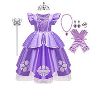 MYRISAM Sofia Princess Dress Halloween Costume Rapunzel Christmas Party Fancy Dress Up for Girls w/Gloves Jewelry Accessories Set 3-4T