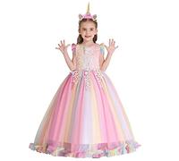 MYRISAM Unicorn Costume Princess Birthday Pageant Party Dance Carnival Long Maxi Tulle Fancy Dress Up Outfits Rainbow 9-10T