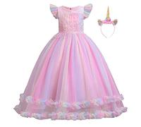 MYRISAM Unicorn Costume Princess Birthday Pageant Party Halloween Cosplay Christmas Rainbow Tulle Fancy Dresses w/Headband Pink 4-5T