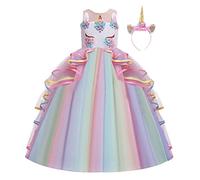 MYRISAM Unicorn Princess Costume Birthday Pageant Party Dance Carnival Long Maxi Tulle Fancy Dress Up Outfits Multicolored 14-15T