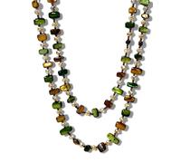 Myrisellie Boho Layered Beaded Necklace for Women, Vintage Handmade Irregular Natural Earth Tone Green & Brown Beads, Long Strand Statement Lightweight Necklace Jewelry, M, Resin, No Gemstone