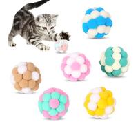 MyrkalaToy Colorful Interactive Pom Poms Cat Balls with Bells - 7 Pieces 4cm Soft Toys for Kitten Indoor and Outdoor Playing, Chewing, Scratching