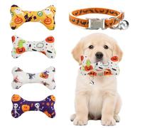 MyrkalaToy Halloween Dog Squeaky Bone, with Dog Collar, Squeaky Plush Toy, Pumpkin Bat Ghost Pattern, Halloween Costume Decoration, Durable Cute Interactive Stuffed Toys with Squeaker