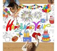 MyrkalaToy Happy New Year Giant Coloring Poster/Tablecloth New Year Game Party New Years Decorations 2026 Gifts Versatile Table Cover for Classroom Home Holiday Party Supplies Favor