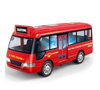 MyrkalaToy Red Bus Toy, Mini SchoolBus Model, Friction Powered Vehicle, City Car Sightseeing Tour Red Bus, Sounds and Openable Doors, Birthday Gift for Kids Grils and Boys