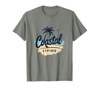 Myrtle Beach Coastal Living Palm Tree Beach Vacation T-Shirt, Men, Olive Heather, Medium