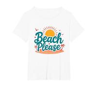 Myrtle Beach Please Vacation Summer Fun Coastal Art T-Shirt, Women's Plus, White, 3X