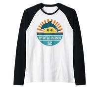 Myrtle Beach South Carolina Dolphin Beach Ocean Retro Sunset Raglan Baseball Tee