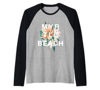 Myrtle Beach South Carolina Palm Sunset Design Raglan Baseball Tee