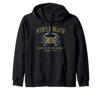 Myrtle Beach South Carolina Since 1562 Blue Crab Tan Letters Zip Hoodie