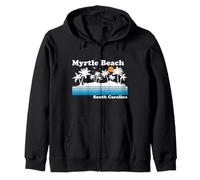 Myrtle Beach South Carolina Vintage 80s Tropical Vacation Zip Hoodie