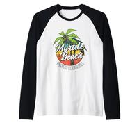 Myrtle Beach South Carolina Vintage Palm Trees Retro Surf Raglan Baseball Tee