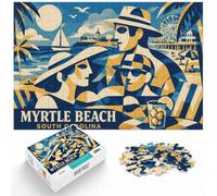 Myrtle Beach South Carolina Vintage Poster Jigsaw Puzzle, 1000 Piece | For shared winter evenings: Adult jigsaw puzzle with 1000 pieces offers a screen-free activity for the Christmas break.