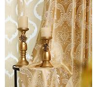 MYRU 2 Panels Set European Style Jacquard Gold Luxury Curtains for Living Room Bedroom (2 x 66x90 Inch)