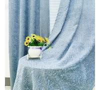 MYRU Elegant Jacquard Chenille Curtains - Modern Geometric Design for Living Room & Bedroom (Blue & Gold, 2 Panels, 66x84 Inches) - Soft Textured Drapes with Stylish Pattern