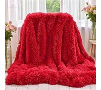 MYRU Plush Super Soft Blanket Bedding Sofa Cover Furry Fuzzy Fur Warm Throw Qulit Cozy Couch Blanket for Winter (51"x63", Pure Red)