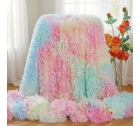 Myru Plush Super Soft Blanket Colorful Bedding Sofa Cover Furry Fuzzy Fur Warm Throw Qulit Cozy Couch Blanket for Winter (63"x79", Rainbow)