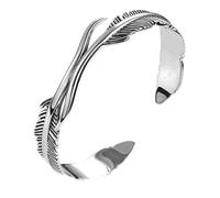 MyrXFb Bracelet, personalised bracelet,925 Silver Bracelet Adjustable Boho Feather Cuff Bangle Hand Carve Feather Bracelets Birthday Gifts For Sisters Friend Couples Mom (Color : Silver)