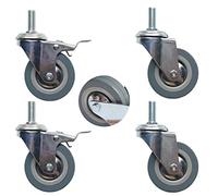 Castor,Swivel Castor,Caster with Brakes,4 Pieces of Caster Wheels(3 inch),M10/M12,Silent Furniture Casters,Grey Rubber PVC,Heavy Duty Casters with Brakes,(2 brake+2 no brake,M10)