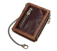 MyrXFb Men's Genuine Cowhide Leather RFID Blocking Bifold Wallet with Chain, Brown, 7 Card Slots, Zipper Coin Pocket, Adults, Functional, Stylish, Security-conscious