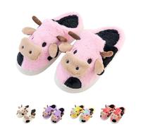 MyRytanda Cartoon Cow Slippers Cute Plush Slippers Colorful Cows Animal Shoes for Women Men Indoor Outdoor, pink, 4.5/6 UK