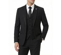 MY'S 3 Piece Men's Suit, Slim Fit Tuxedo Set, Two-Button Jacket with Black Trim Notch Lapel, Vest and Pants for Wedding Party, Black, M