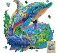 Mys Aurora Wooden Puzzles, Dolphin 200 Piece Jigsaw Puzzle, Unique Animal Shape Wooden Puzzles for Adults and Kids, Colorful Puzzle Gift for Family Game and Home Decor 29x28cm