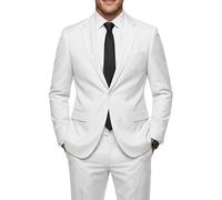 MY'S Men's 2 Piece Slim Fit Suit, One Button Jacket Pants Set with Tie, White, XL