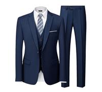 MY'S Men's 3 Piece Slim Fit Suit, One Button Jacket Blazer Vest Pants Set and Tie, Deep Blue, XXL