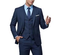 MY'S Men's 3 Piece Slim Fit Suit Set, 2 Button Blazer Jacket Vest Pants with Tie, Solid Wedding Dress Tux and Trousers, Deep Blue, XL